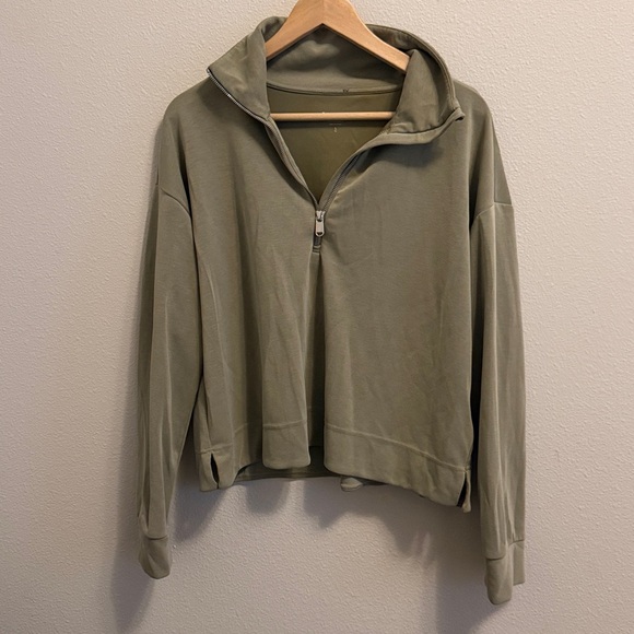 Athleta Allure 1/4 Zip Sweatshirt In Olive Branch - Picture 4 of 6